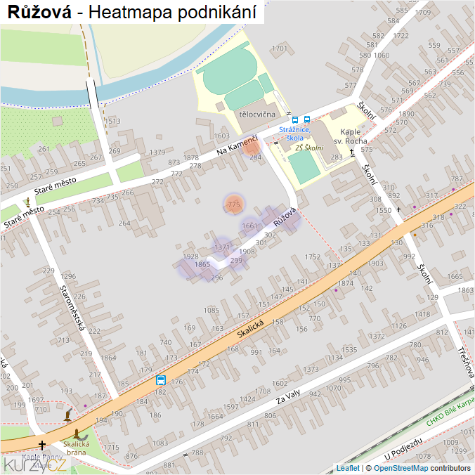 Mapa Růžová - Firmy v ulici.