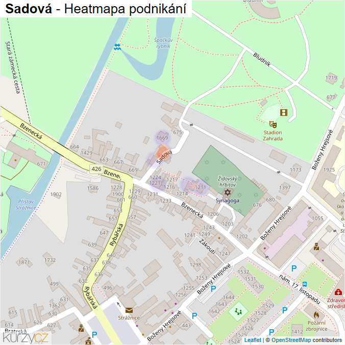 Mapa Sadová - Firmy v ulici.