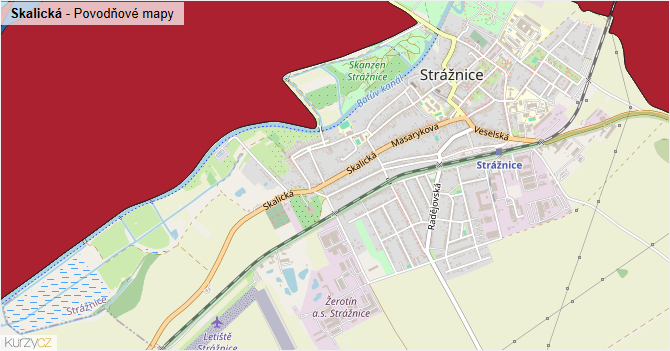 Skalická - záplavové mapy stoleté vody