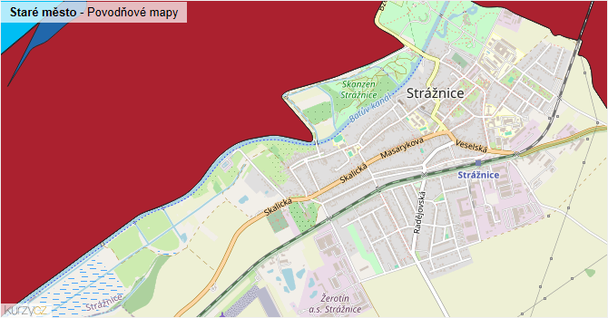 Staré město - záplavové mapy stoleté vody