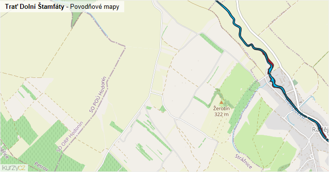 Trať Dolní Štamfáty - záplavové mapy stoleté vody