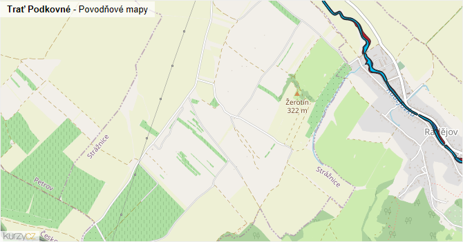 Trať Podkovné - záplavové mapy stoleté vody