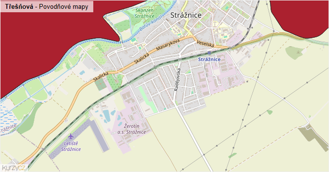 Třešňová - záplavové mapy stoleté vody