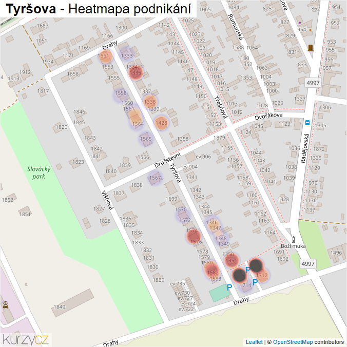 Mapa Tyršova - Firmy v ulici.