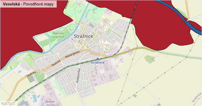 Veselská - záplavové mapy stoleté vody