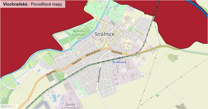 Vinohradská - záplavové mapy stoleté vody