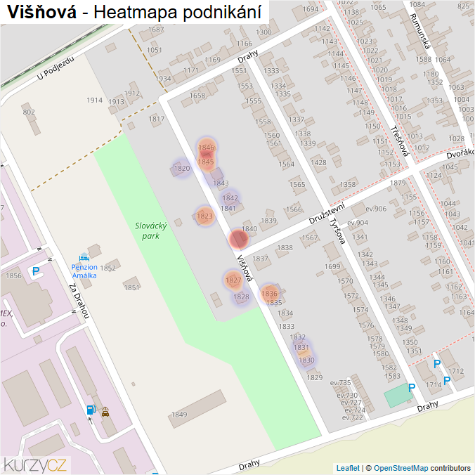Mapa Višňová - Firmy v ulici.