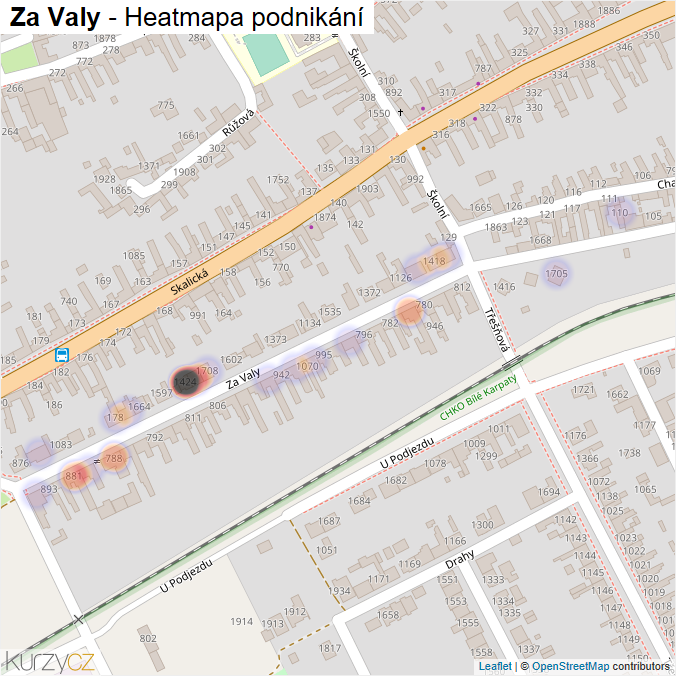 Mapa Za Valy - Firmy v ulici.
