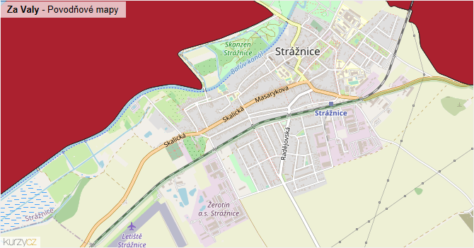 Za Valy - záplavové mapy stoleté vody