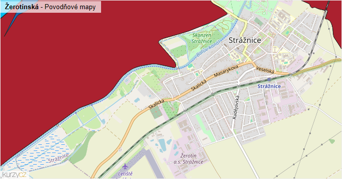 Žerotínská - záplavové mapy stoleté vody
