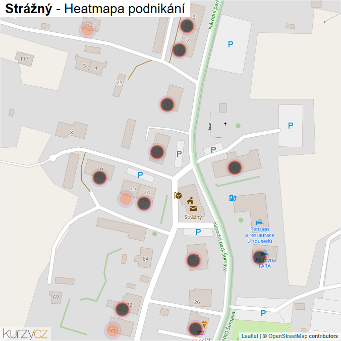 Mapa Strážný - Firmy v obci.