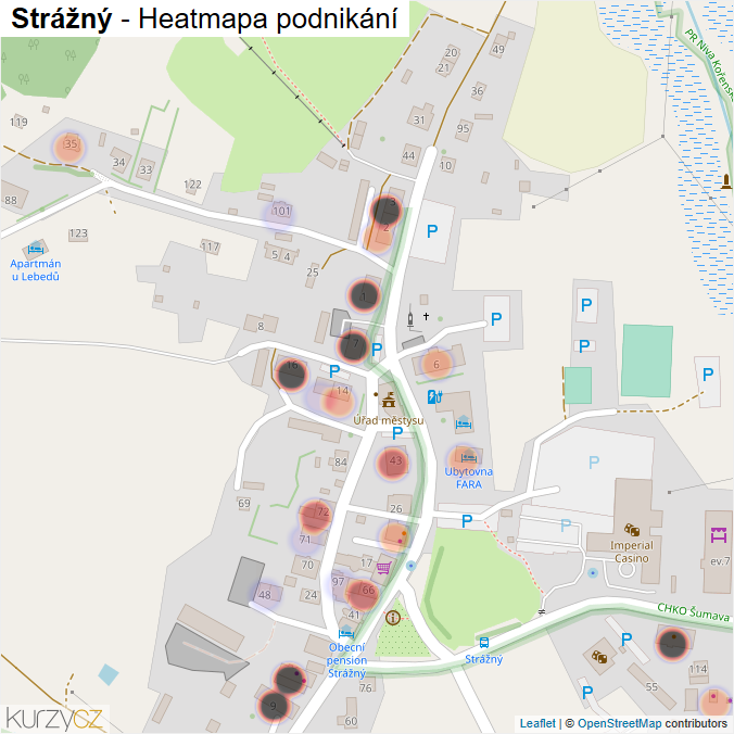 Mapa Strážný - Firmy v části obce.
