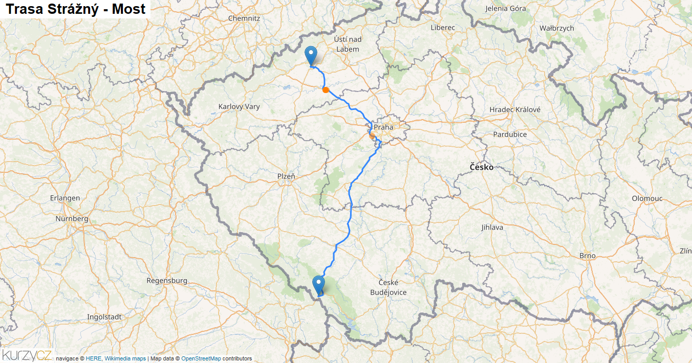 Strážný-Most, mapa trasy