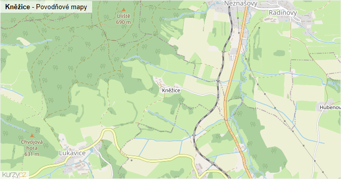 Kněžice - záplavové mapy stoleté vody