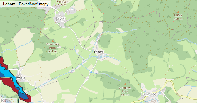 Lehom - záplavové mapy stoleté vody