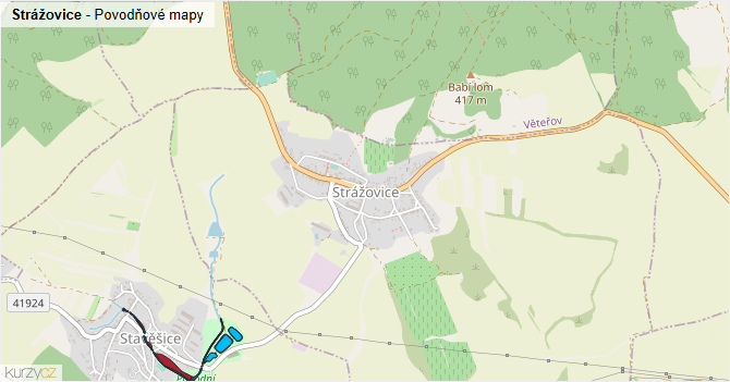 Strážovice - záplavové mapy stoleté vody