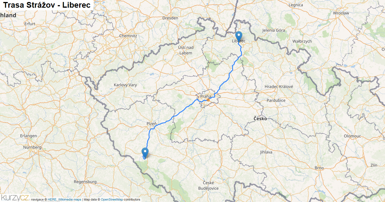 Strážov-Liberec, mapa trasy