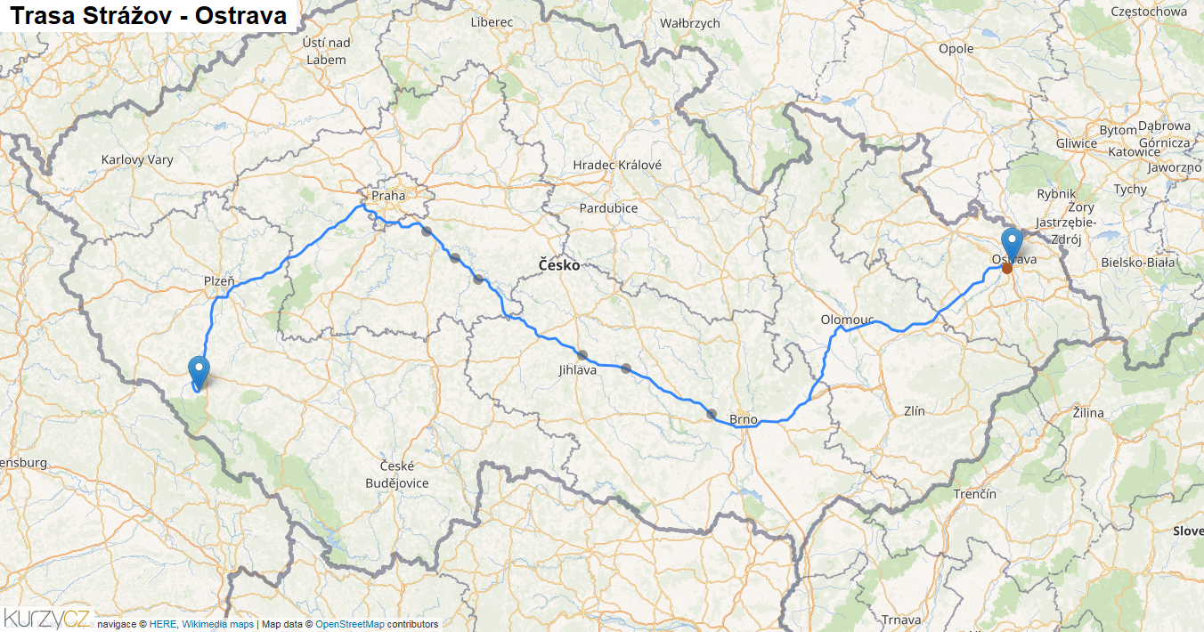 Strážov-Ostrava, mapa trasy