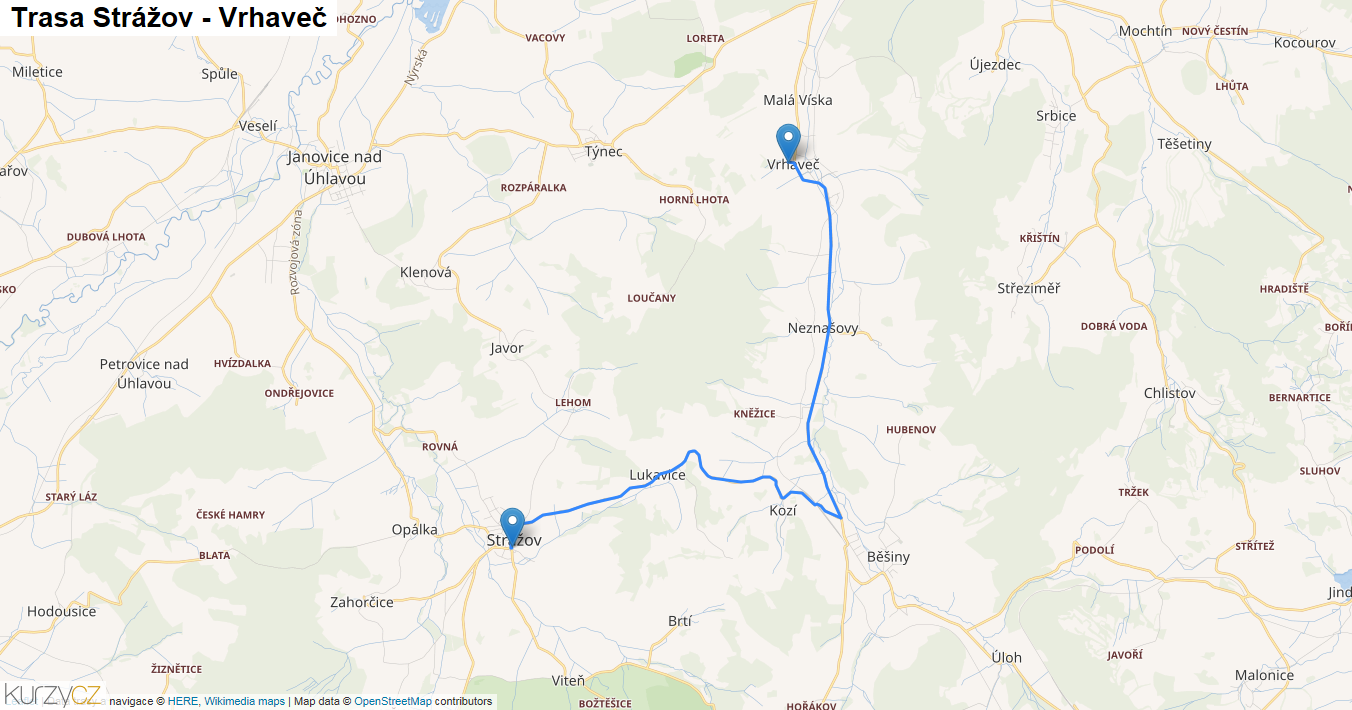 Strážov-Vrhaveč, mapa trasy