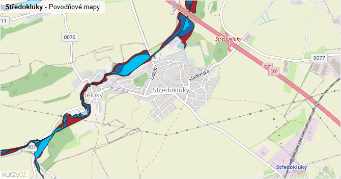 Středokluky - záplavové mapy stoleté vody