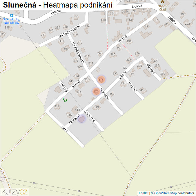 Mapa Slunečná - Firmy v ulici.