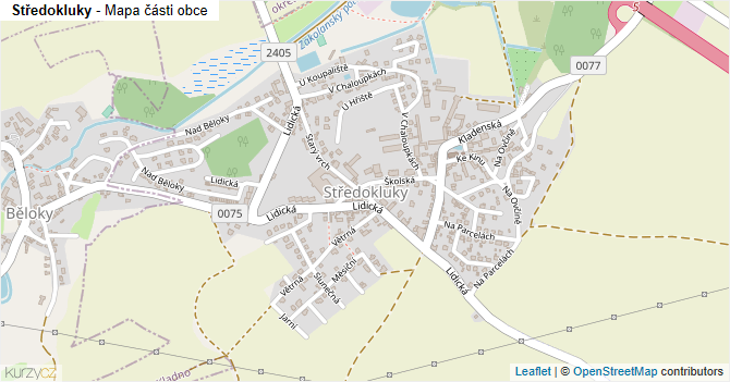 Středokluky - mapa části obce