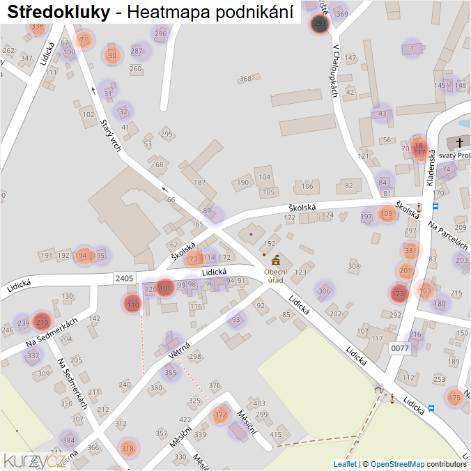 Mapa Středokluky - Firmy v části obce.