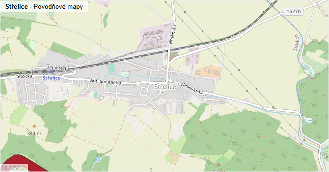 Střelice - záplavové mapy stoleté vody