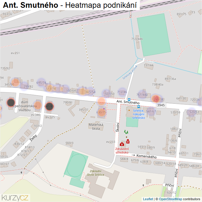 Mapa Ant. Smutného - Firmy v ulici.