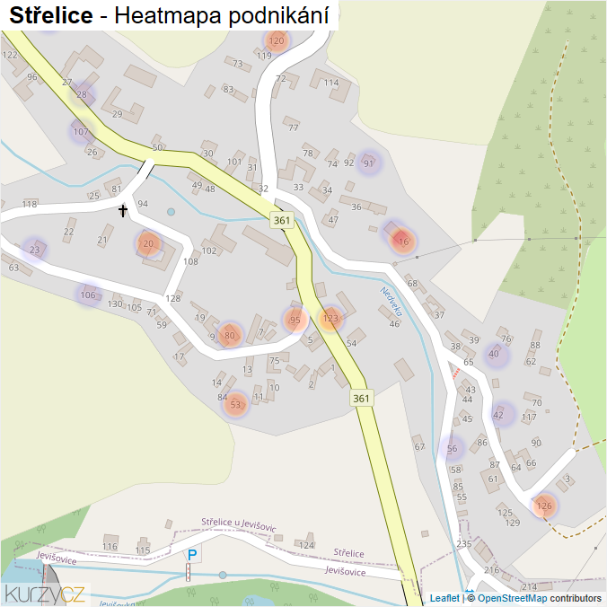 Mapa Střelice - Firmy v části obce.