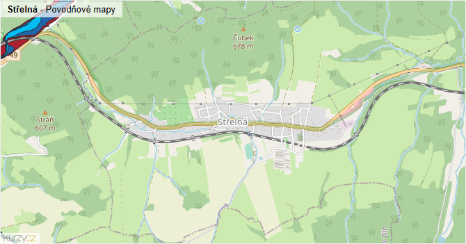 Střelná - záplavové mapy stoleté vody