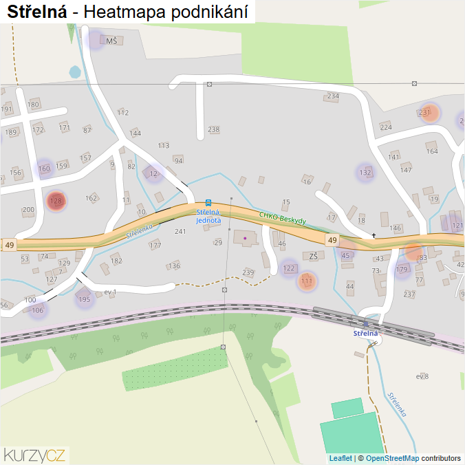 Mapa Střelná - Firmy v části obce.