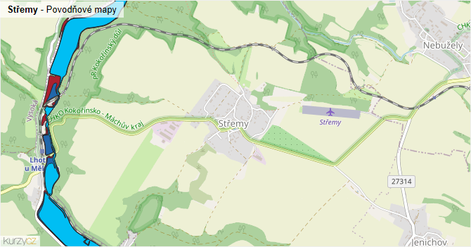 Střemy - záplavové mapy stoleté vody