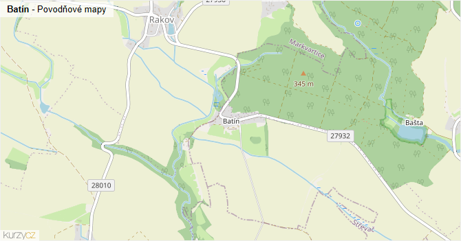 Batín - záplavové mapy stoleté vody