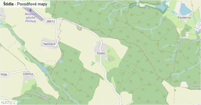 Štidla - záplavové mapy stoleté vody