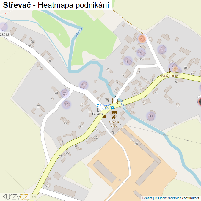 Mapa Střevač - Firmy v části obce.
