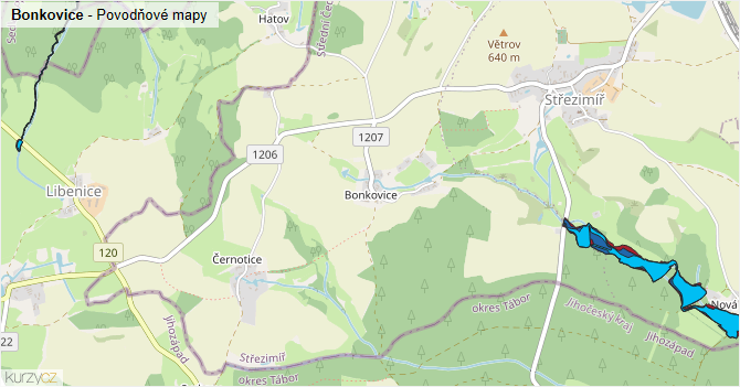 Bonkovice - záplavové mapy stoleté vody