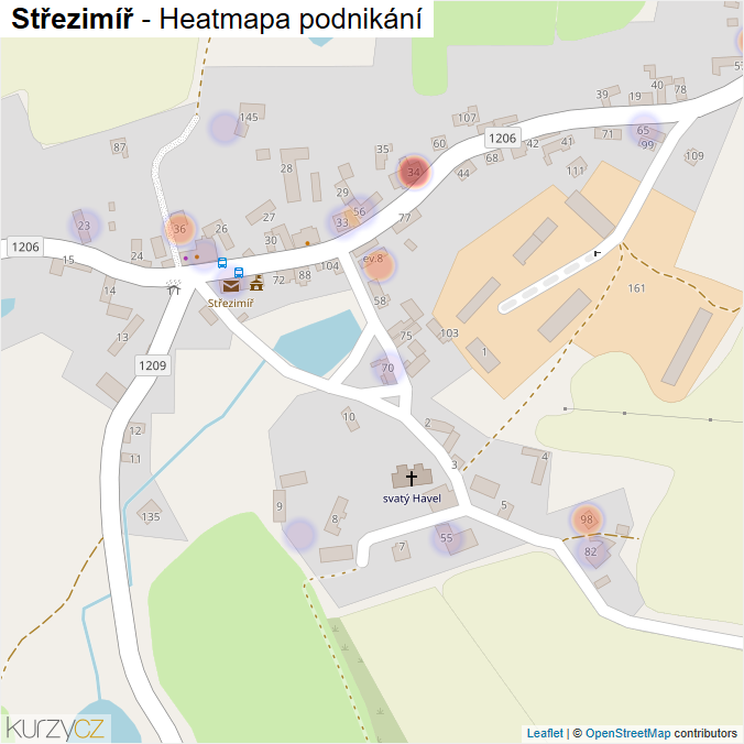 Mapa Střezimíř - Firmy v části obce.