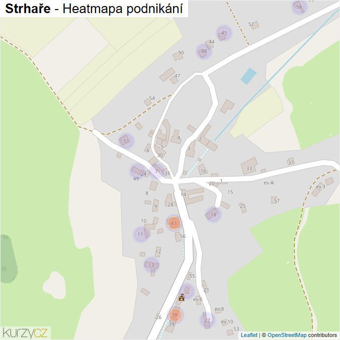 Mapa Strhaře - Firmy v části obce.