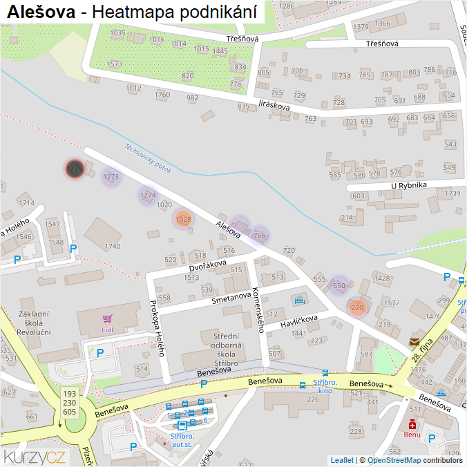 Mapa Alešova - Firmy v ulici.