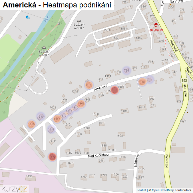 Mapa Americká - Firmy v ulici.