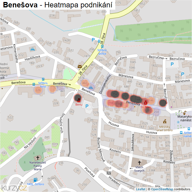 Mapa Benešova - Firmy v ulici.