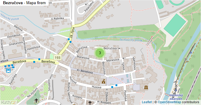 Bezručova - mapa firem