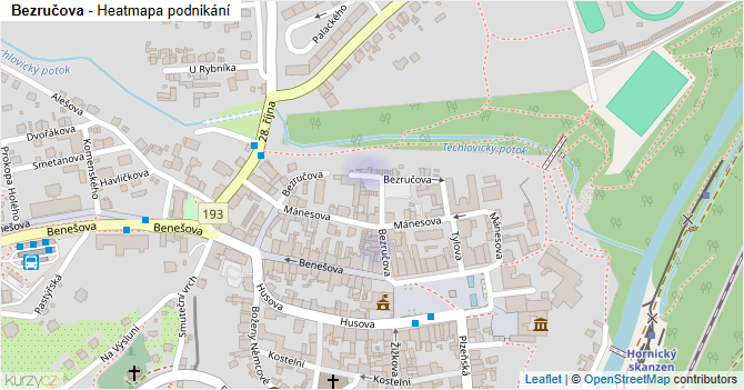 Bezručova - mapa podnikání