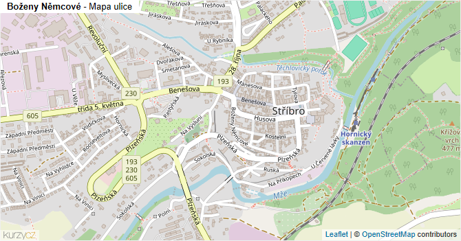 Boženy Němcové - mapa ulice