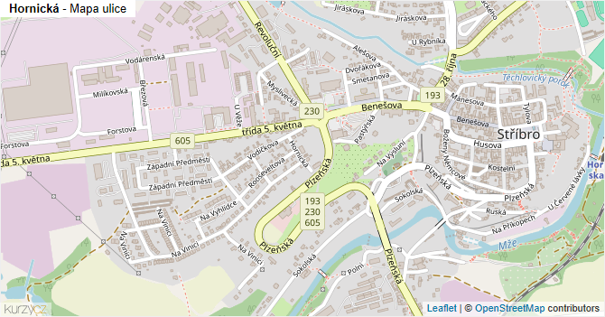 Hornická - mapa ulice