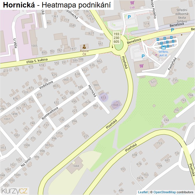 Mapa Hornická - Firmy v ulici.