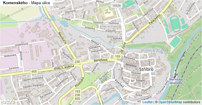 Komenského - mapa ulice