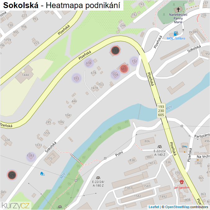 Mapa Sokolská - Firmy v ulici.