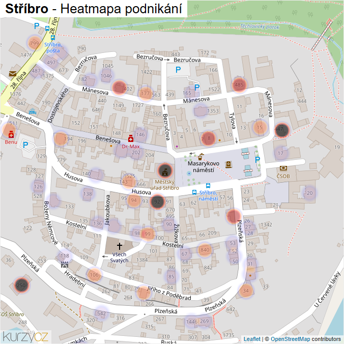 Mapa Stříbro - Firmy v části obce.